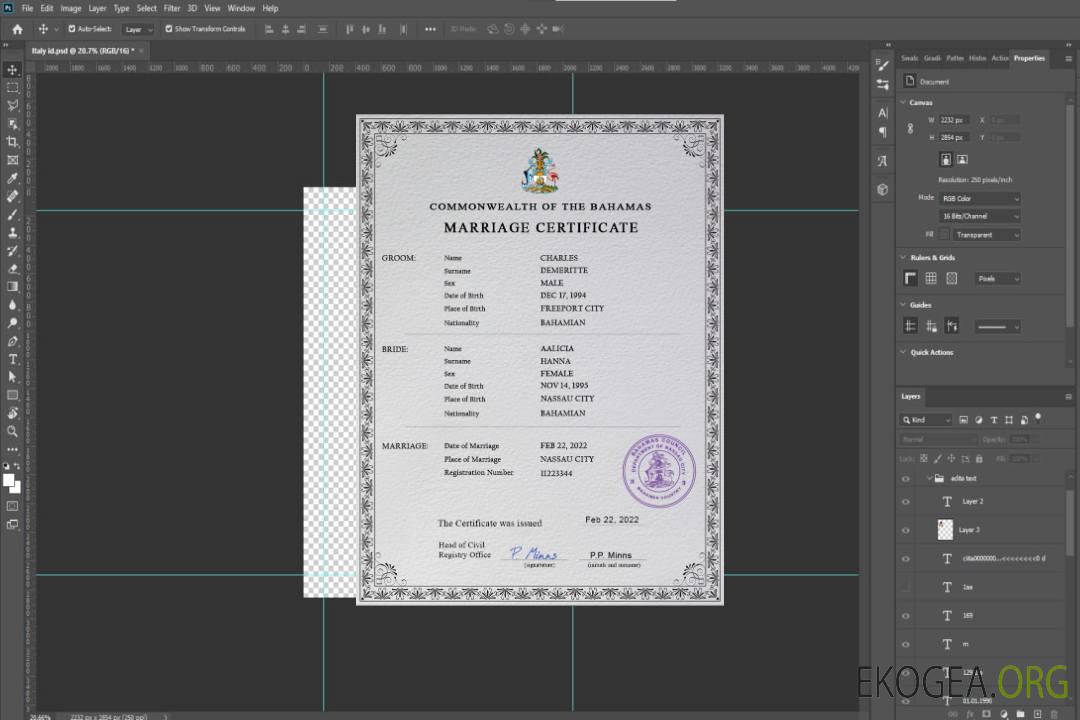 Modèle PSD de certificat de mariage des Bahamas template Modèle PSD de certificat de mariage des Bahamas template